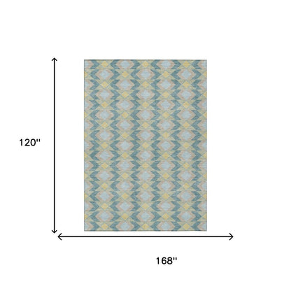 10' X 14' Teal Blue And Graphite Geometric Washable Indoor Outdoor Area Rug HomeRoots