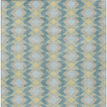 10' X 14' Teal Blue And Graphite Geometric Washable Indoor Outdoor Area Rug HomeRoots