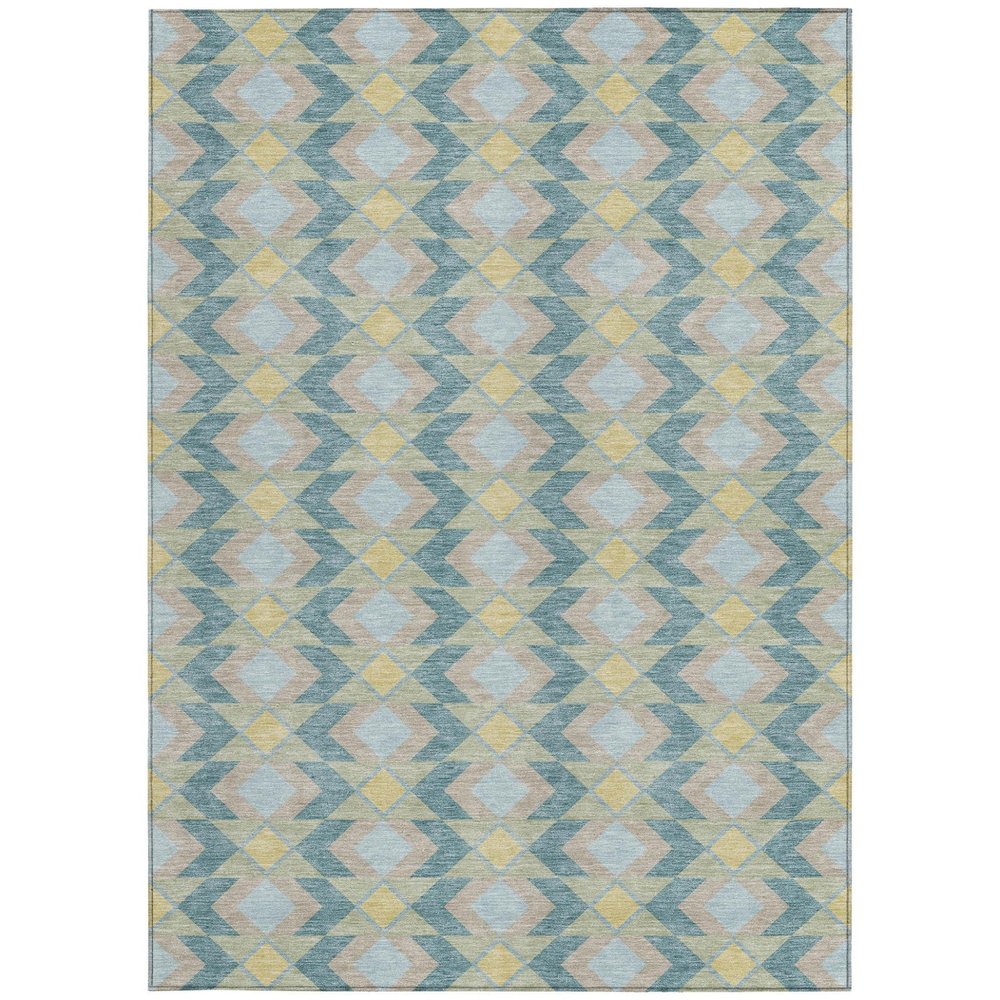 10' X 14' Teal Blue And Graphite Geometric Washable Indoor Outdoor Area Rug HomeRoots