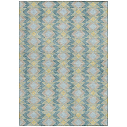10' X 14' Teal Blue And Graphite Geometric Washable Indoor Outdoor Area Rug HomeRoots