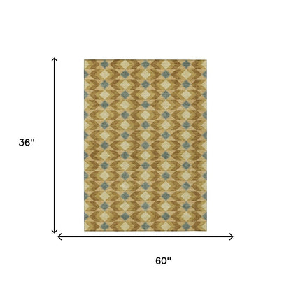 3' X 5' Walnut And Brown Geometric Washable Indoor Outdoor Area Rug HomeRoots