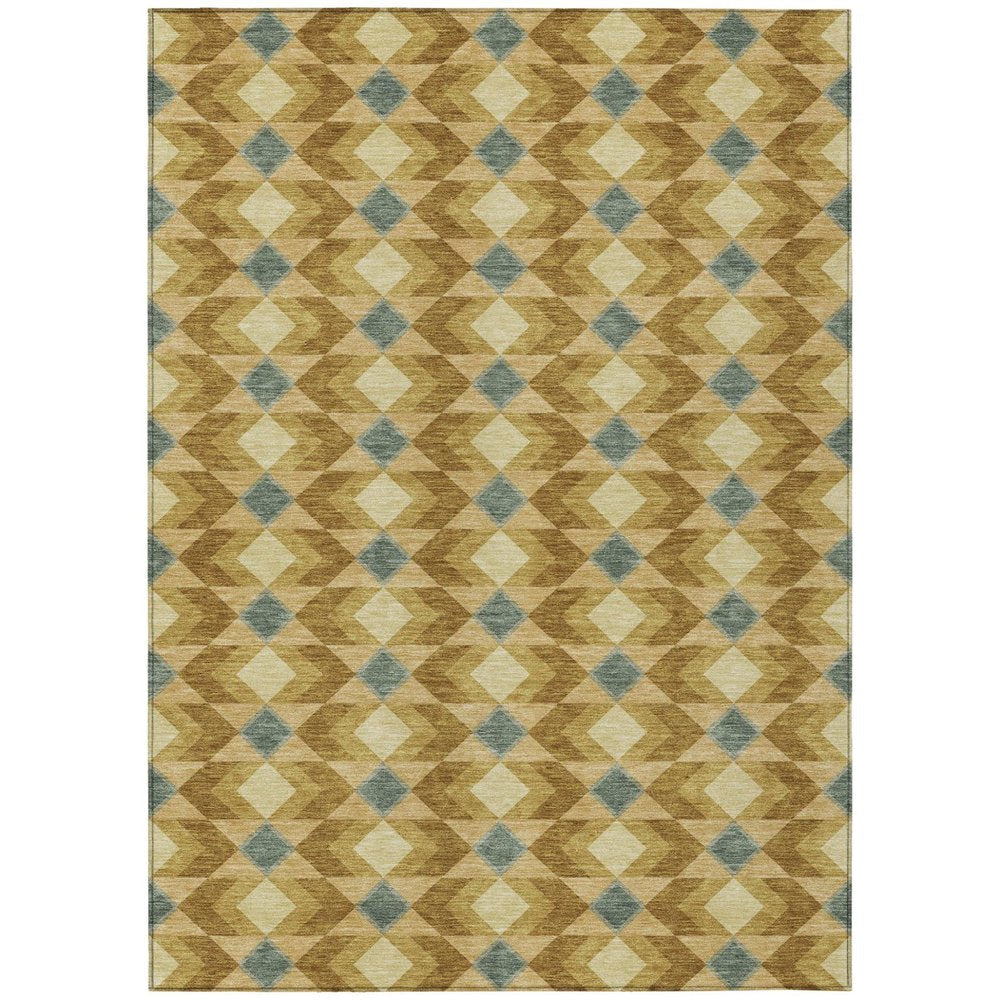 3' X 5' Walnut And Brown Geometric Washable Indoor Outdoor Area Rug — view 1
