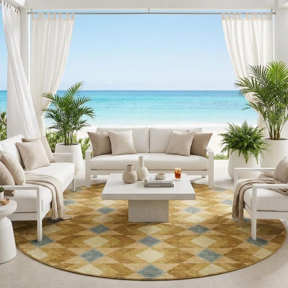 8' Walnut And Brown Round Geometric Washable Indoor Outdoor Area Rug HomeRoots