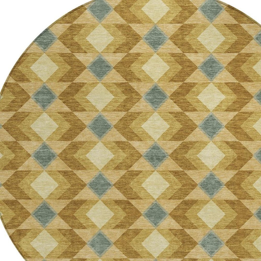 8' Walnut And Brown Round Geometric Washable Indoor Outdoor Area Rug HomeRoots