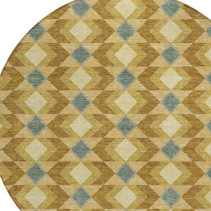 8' Walnut And Brown Round Geometric Washable Indoor Outdoor Area Rug HomeRoots