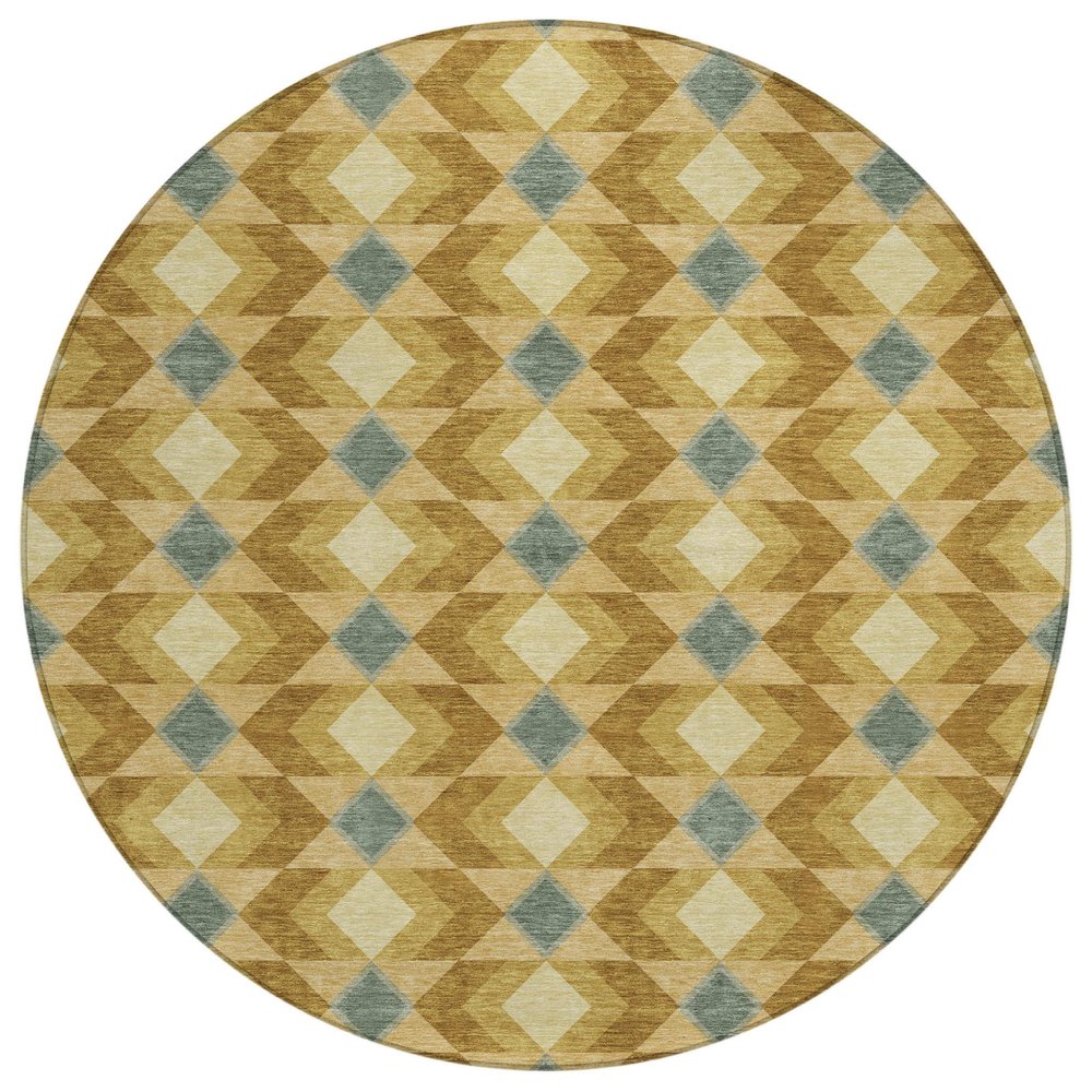 8' Walnut And Brown Round Geometric Washable Indoor Outdoor Area Rug — view 1