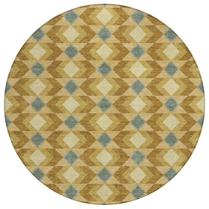 8' Walnut And Brown Round Geometric Washable Indoor Outdoor Area Rug HomeRoots