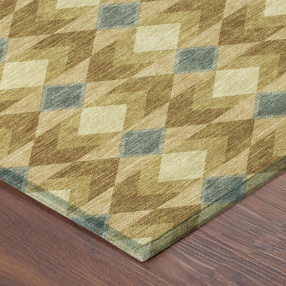 8' Walnut And Brown Round Geometric Washable Indoor Outdoor Area Rug