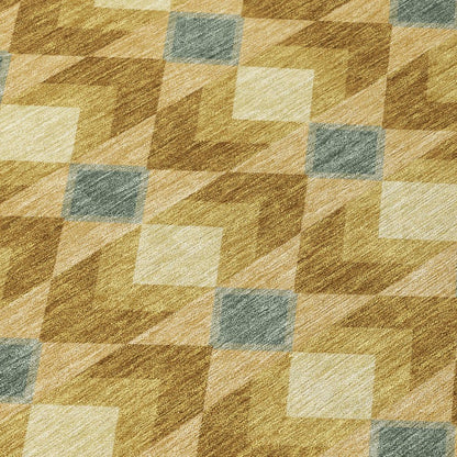 8' Walnut And Brown Round Geometric Washable Indoor Outdoor Area Rug