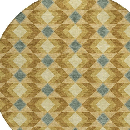 8' Walnut And Brown Round Geometric Washable Indoor Outdoor Area Rug HomeRoots