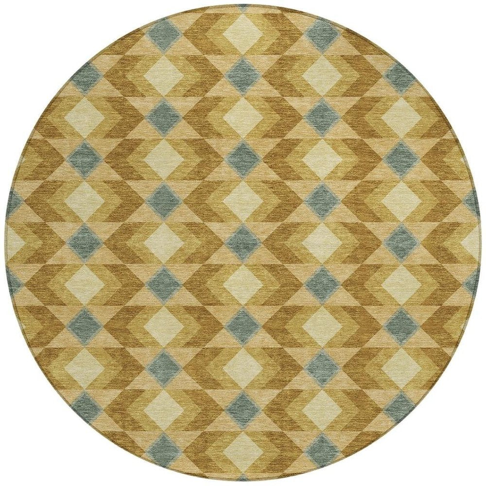8' Walnut And Brown Round Geometric Washable Indoor Outdoor Area Rug HomeRoots