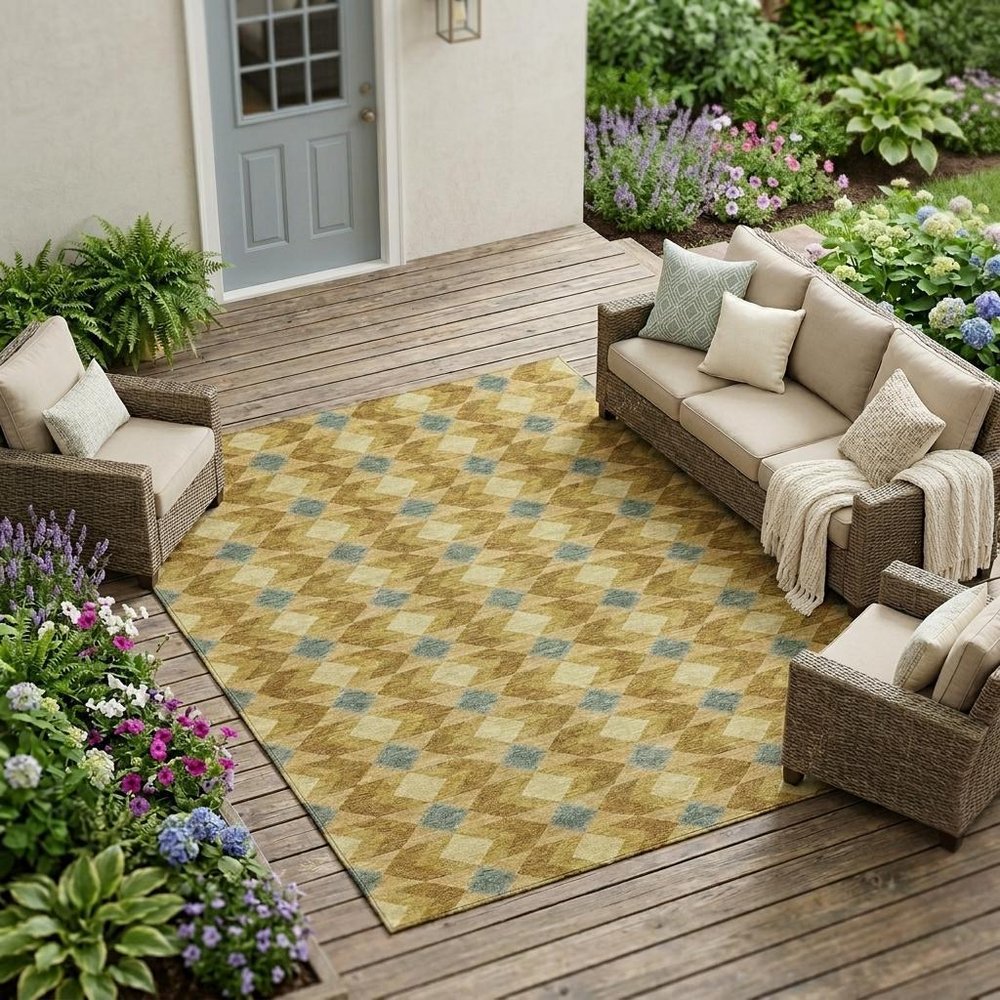 10' X 14' Walnut And Brown Geometric Washable Indoor Outdoor Area Rug — view 7
