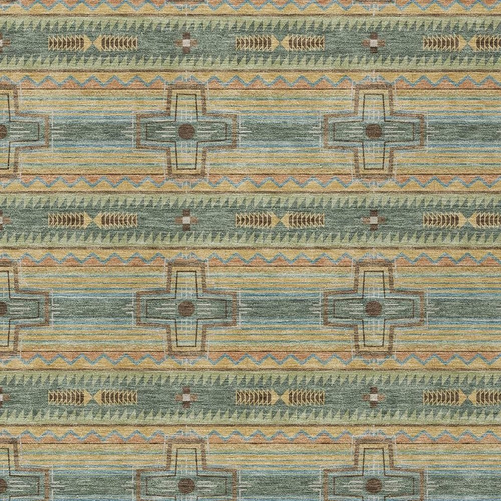 10' X 14' Green And Beige Tribal Washable Indoor Outdoor Area Rug — view 3