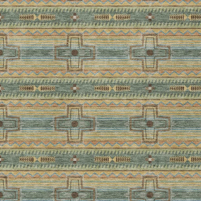 10' X 14' Green And Beige Tribal Washable Indoor Outdoor Area Rug