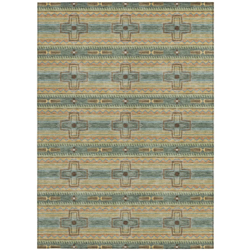 10' X 14' Green And Beige Tribal Washable Indoor Outdoor Area Rug — view 8