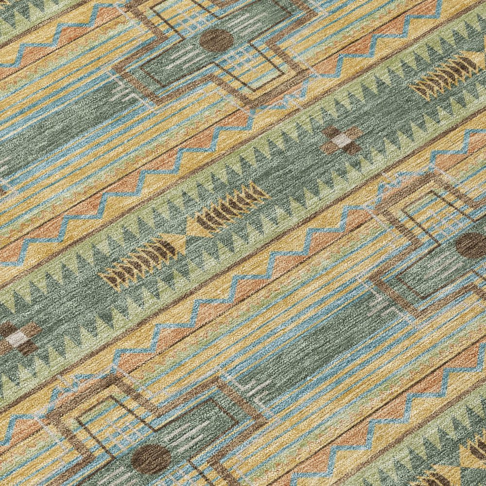 10' X 14' Green And Beige Tribal Washable Indoor Outdoor Area Rug — view 2