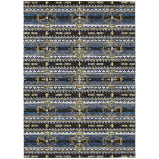 3' X 5' Black And Mauve Tribal Washable Indoor Outdoor Area Rug