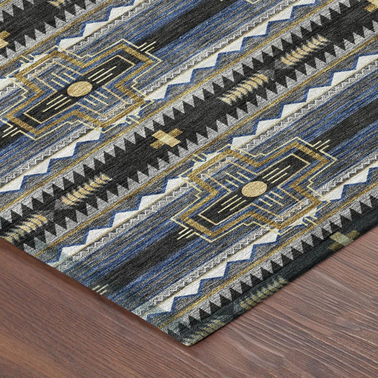 3' X 5' Black And Mauve Tribal Washable Indoor Outdoor Area Rug