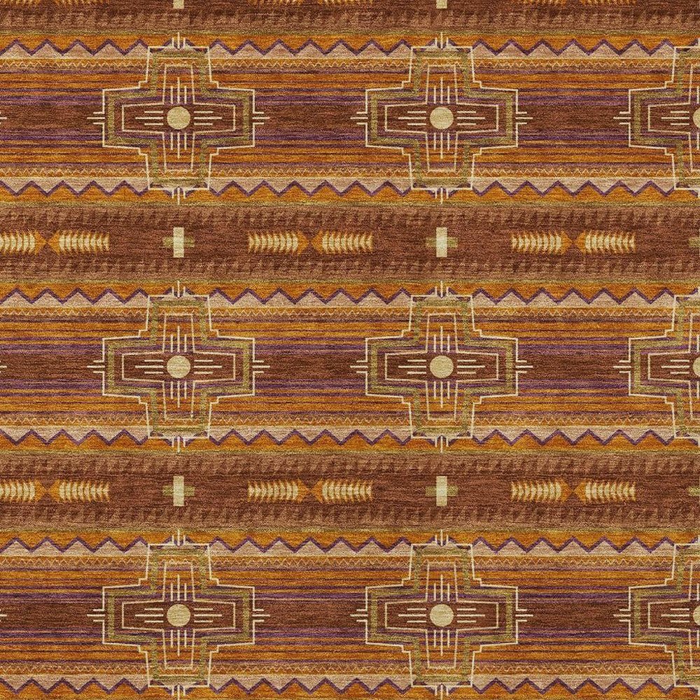 3' X 5' Red And Brown Tribal Washable Indoor Outdoor Area Rug