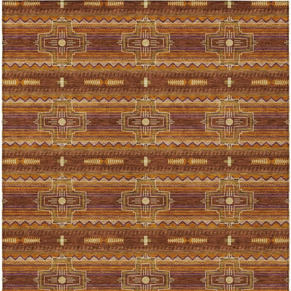 3' X 5' Red And Brown Tribal Washable Indoor Outdoor Area Rug HomeRoots