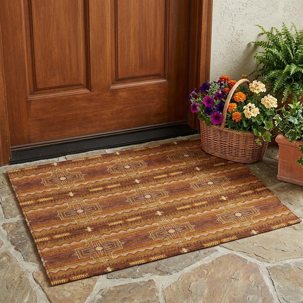 3' X 5' Red And Brown Tribal Washable Indoor Outdoor Area Rug — view 7