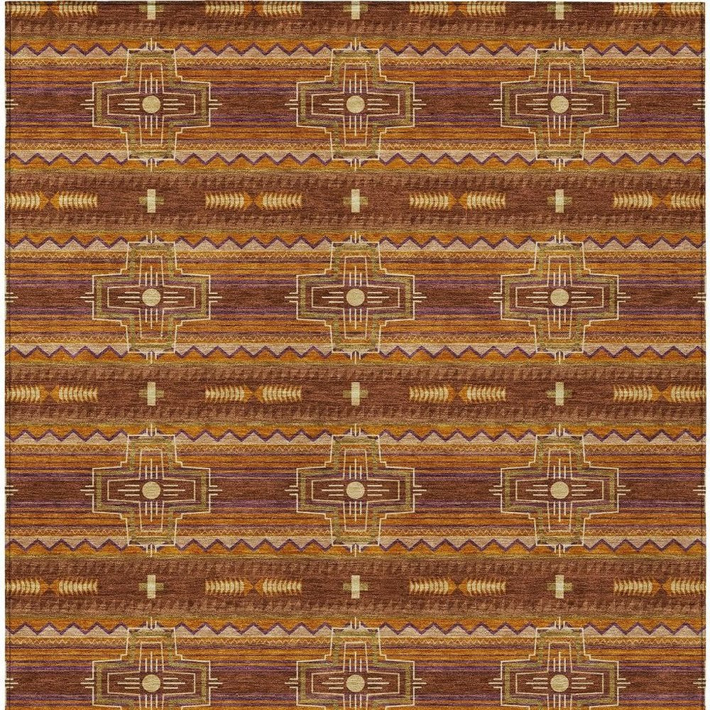 5' X 8' Red And Brown Tribal Washable Indoor Outdoor Area Rug HomeRoots