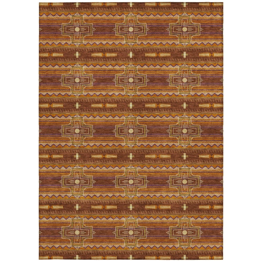 5' X 8' Red And Brown Tribal Washable Indoor Outdoor Area Rug HomeRoots