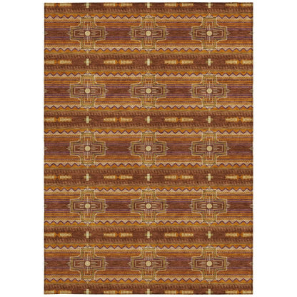 5' X 8' Red And Brown Tribal Washable Indoor Outdoor Area Rug HomeRoots