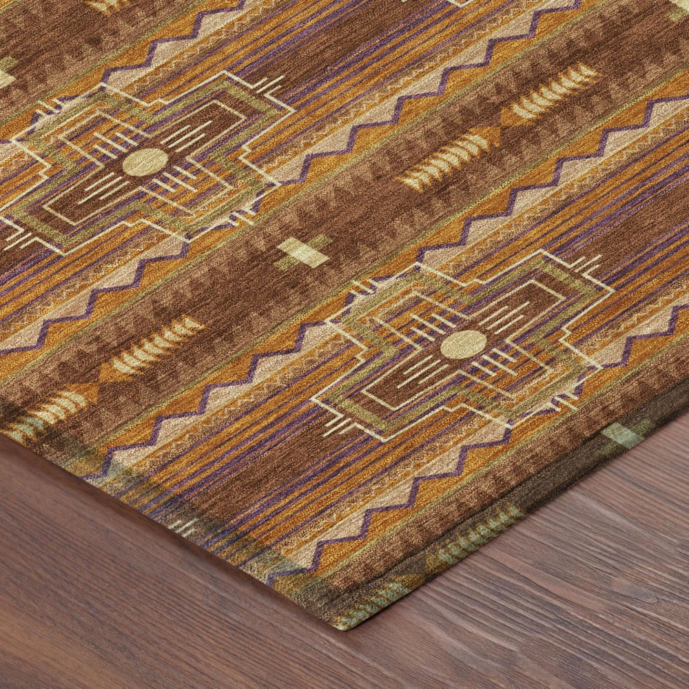 5' X 8' Red And Brown Tribal Washable Indoor Outdoor Area Rug — view 2
