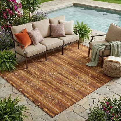 5' X 8' Red And Brown Tribal Washable Indoor Outdoor Area Rug HomeRoots