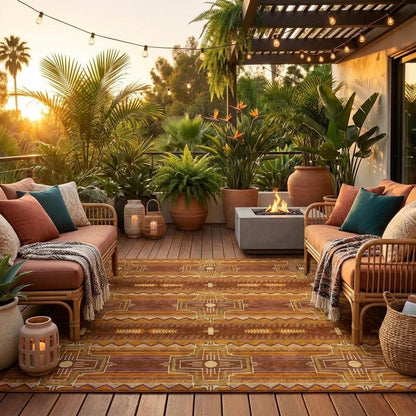 8' Red And Brown Round Tribal Washable Indoor Outdoor Area Rug HomeRoots