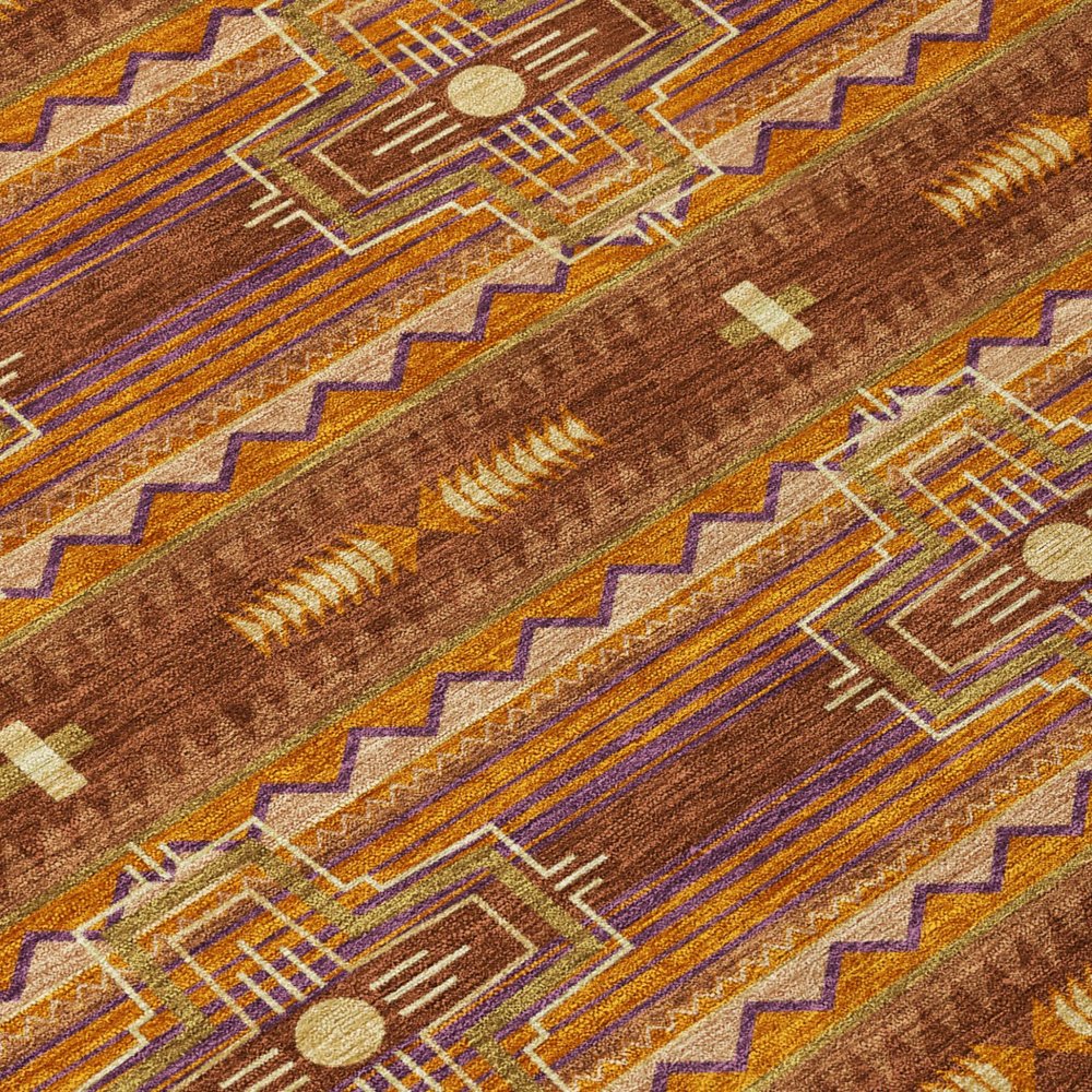 8' Red And Brown Round Tribal Washable Indoor Outdoor Area Rug — view 3