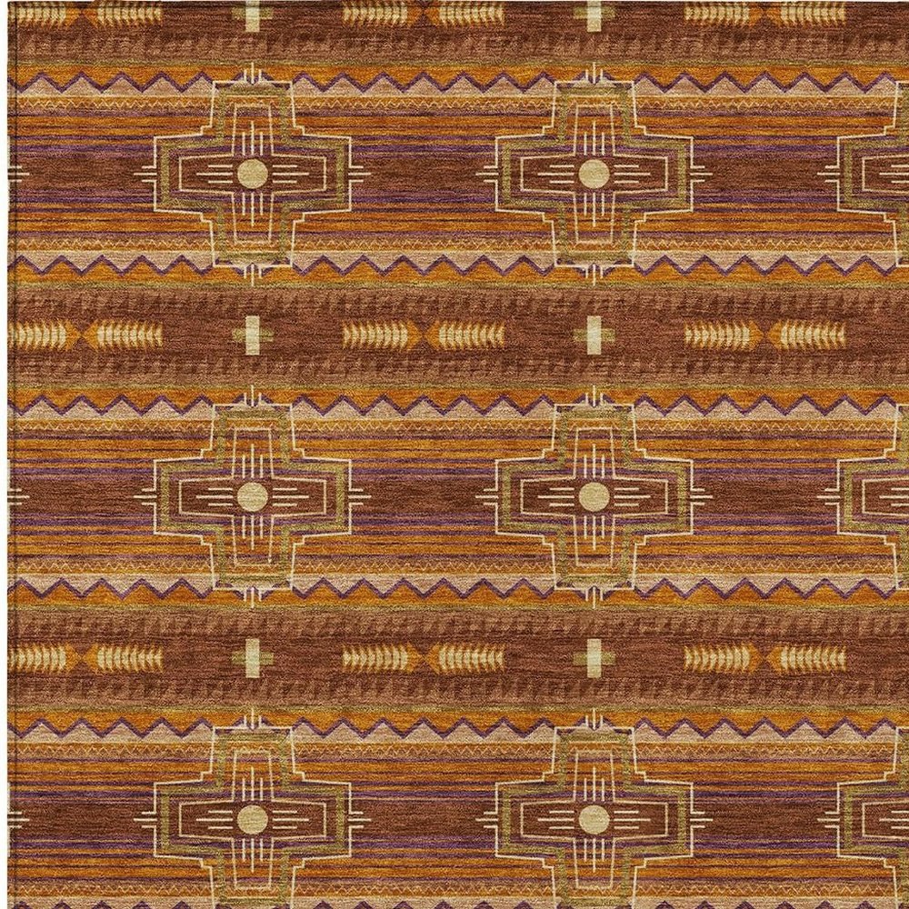 8' X 10' Red And Brown Tribal Washable Indoor Outdoor Area Rug — view 4