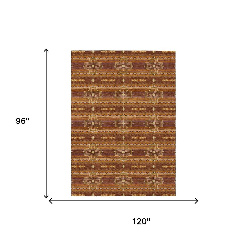 8' X 10' Red And Brown Tribal Washable Indoor Outdoor Area Rug — view 6
