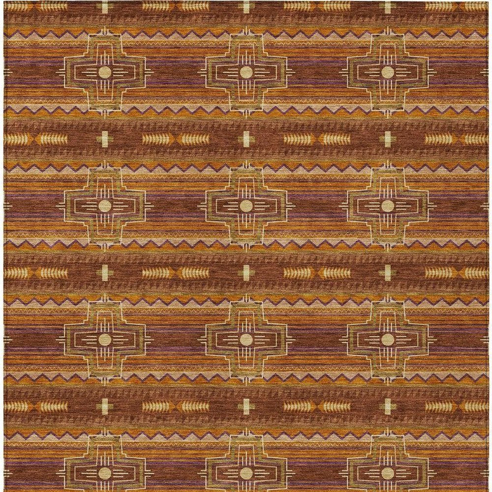8' X 10' Red And Brown Tribal Washable Indoor Outdoor Area Rug — view 9