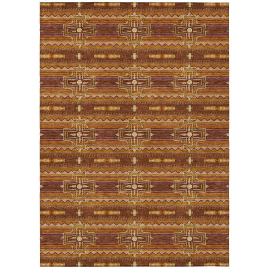 8' X 10' Red And Brown Tribal Washable Indoor Outdoor Area Rug