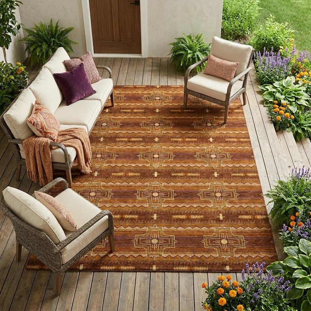 8' X 10' Red And Brown Tribal Washable Indoor Outdoor Area Rug — view 7