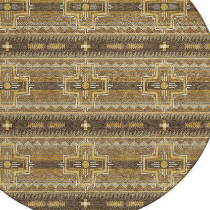 8' Chocolate And Brown Round Tribal Washable Indoor Outdoor Area Rug HomeRoots