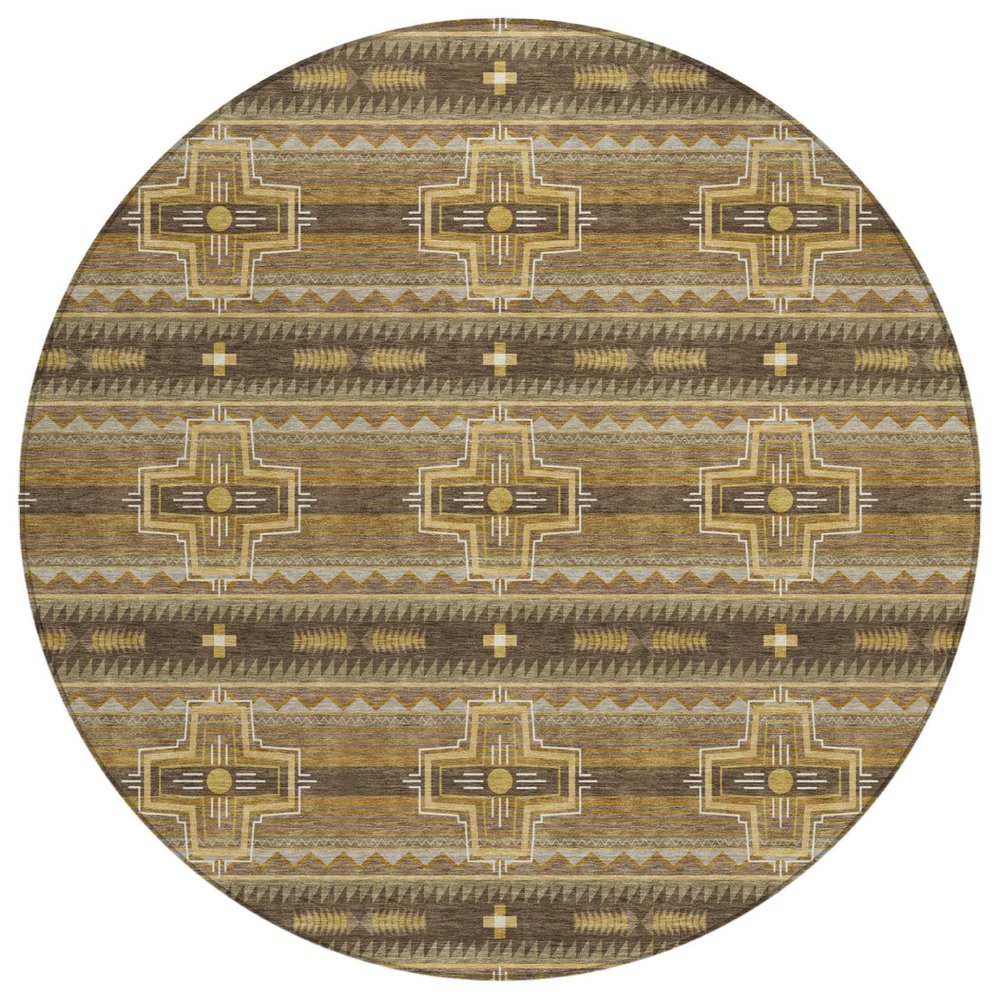 8' Chocolate And Brown Round Tribal Washable Indoor Outdoor Area Rug HomeRoots