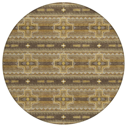 8' Chocolate And Brown Round Tribal Washable Indoor Outdoor Area Rug HomeRoots