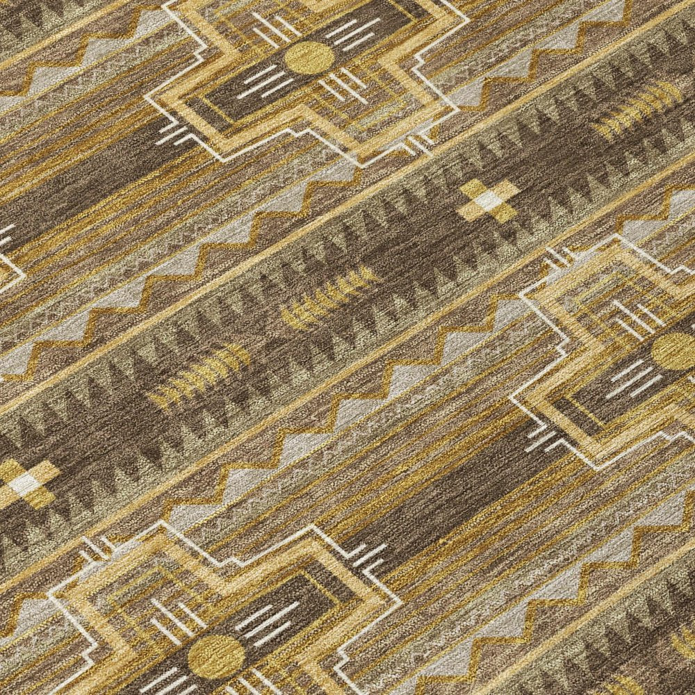 8' Chocolate And Brown Round Tribal Washable Indoor Outdoor Area Rug