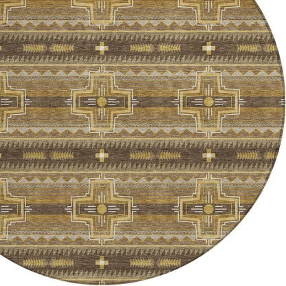 8' Chocolate And Brown Round Tribal Washable Indoor Outdoor Area Rug