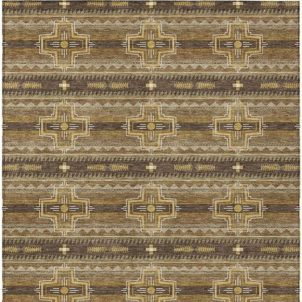 8' X 10' Chocolate And Brown Tribal Washable Indoor Outdoor Area Rug — view 5