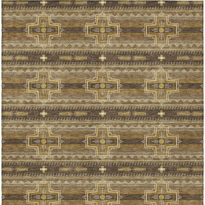 8' X 10' Chocolate And Brown Tribal Washable Indoor Outdoor Area Rug HomeRoots