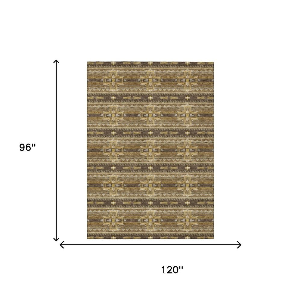8' X 10' Chocolate And Brown Tribal Washable Indoor Outdoor Area Rug HomeRoots