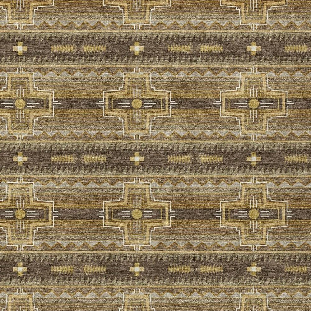 8' X 10' Chocolate And Brown Tribal Washable Indoor Outdoor Area Rug — view 8