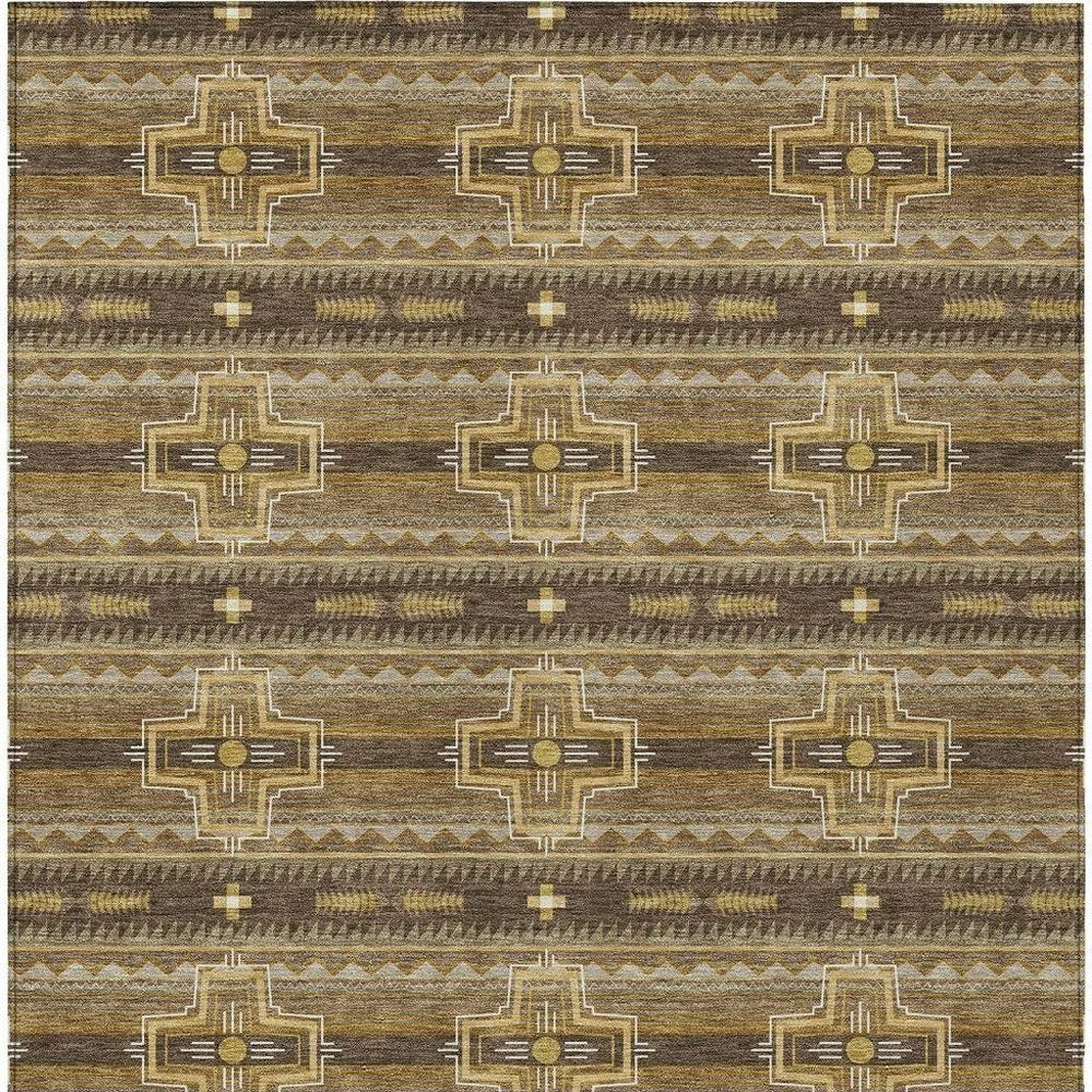 8' X 10' Chocolate And Brown Tribal Washable Indoor Outdoor Area Rug — view 9