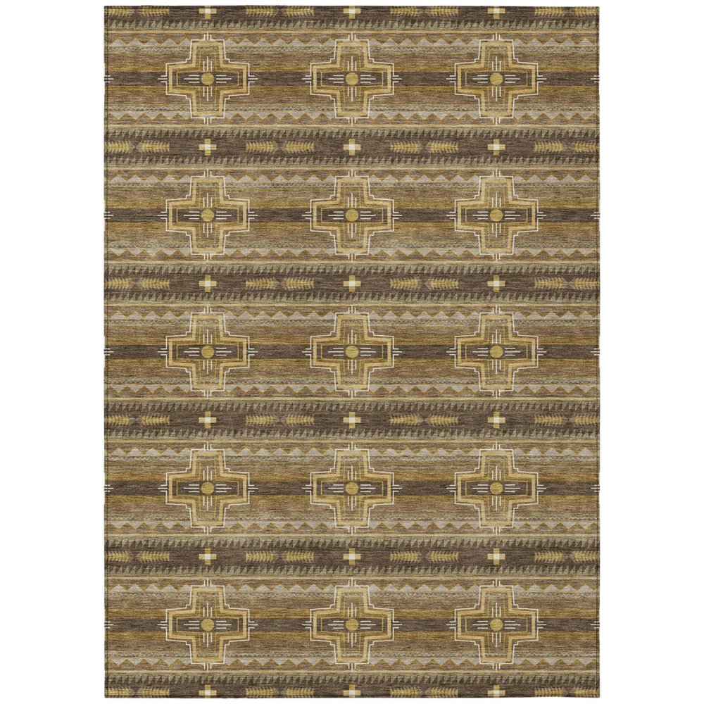 8' X 10' Chocolate And Brown Tribal Washable Indoor Outdoor Area Rug — view 1