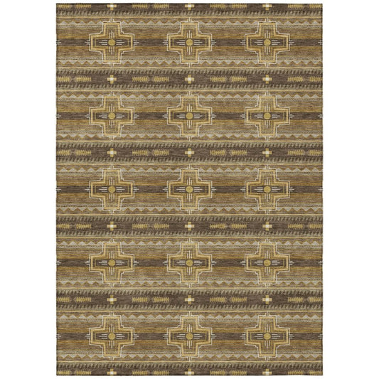 8' X 10' Chocolate And Brown Tribal Washable Indoor Outdoor Area Rug