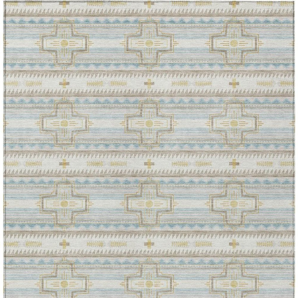 3' X 5' Ivory And Cream Tribal Washable Indoor Outdoor Area Rug